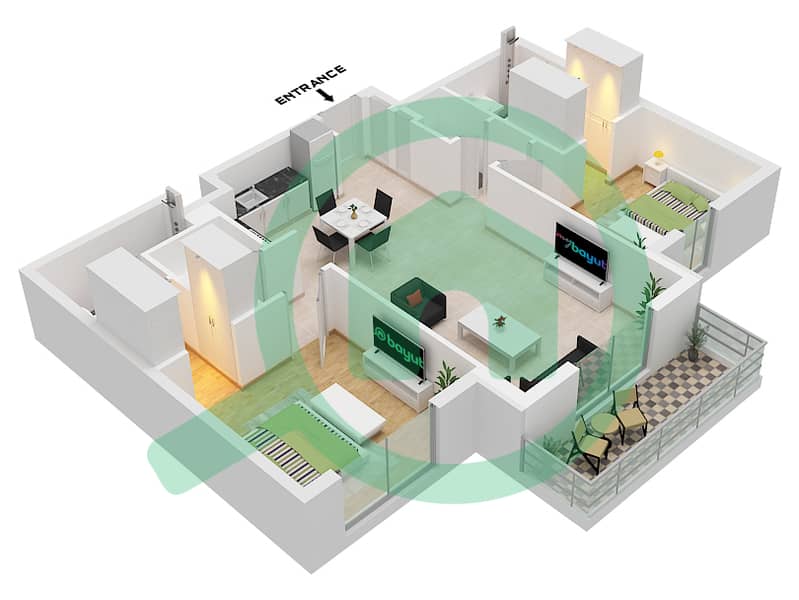 The Hamilton - Planimetria del piano di 2 Camere Appartamento Tipo D(M) Type D(M) interactive3D