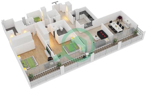 المخططات الطابقية لتصميم النموذج B شقة 2 غرفة نوم - ذا ستيرلينغ ويست