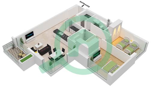 المخططات الطابقية لتصميم النموذج / الوحدة 1 / UNIT 1 FLOOR 6 شقة 2 غرفة نوم - لاسينا
