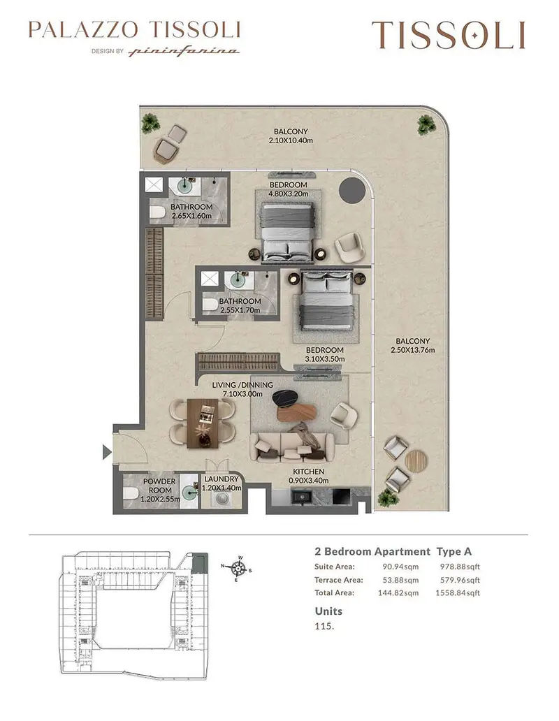 2 BR floor plan