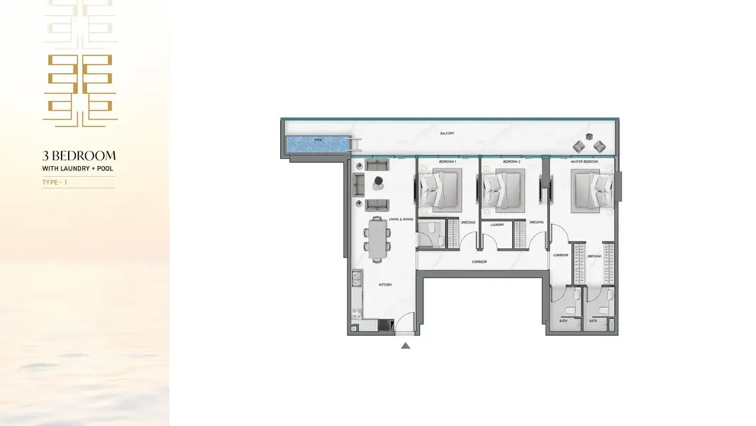3 BR floor plan