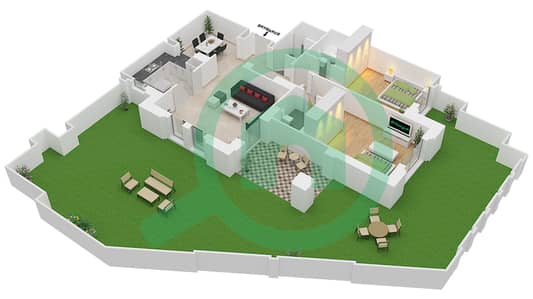 المخططات الطابقية لتصميم الوحدة 2 GROUND FLOOR شقة 2 غرفة نوم - مسکة1