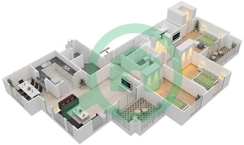 المخططات الطابقية لتصميم الوحدة 4 FLOOR 3-5 شقة 3 غرف نوم - مسکة1