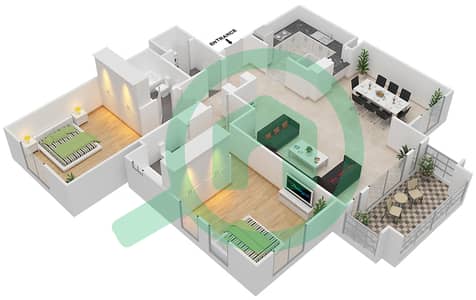 المخططات الطابقية لتصميم الوحدة 5 FLOOR 3-5 شقة 2 غرفة نوم - مسکة1