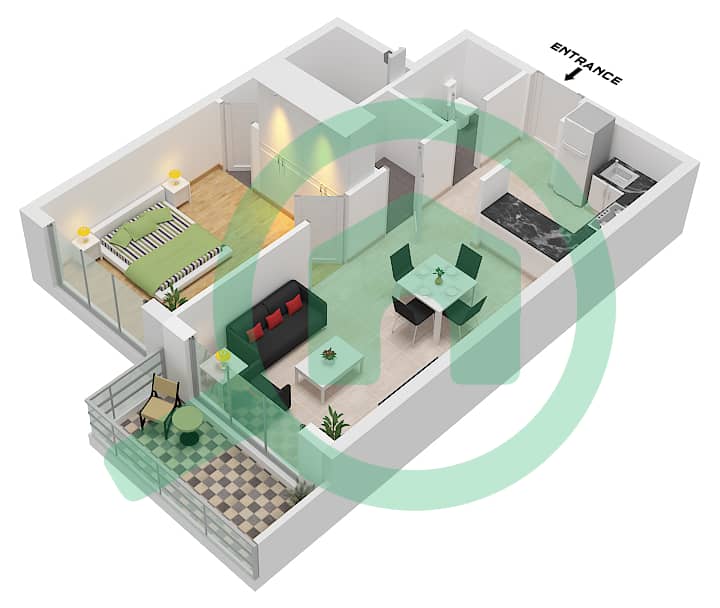 المخططات الطابقية لتصميم النموذج / الوحدة 2 / UNIT 4 FLOOR 12 شقة 1 غرفة نوم - ميزون الإليزيه 2 Type 2 Unit 4 Floor 12 interactive3D