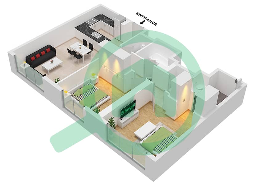 Rosso Bay Residences - 2 Bedroom Apartment Type 5A Floor plan Type 5A interactive3D