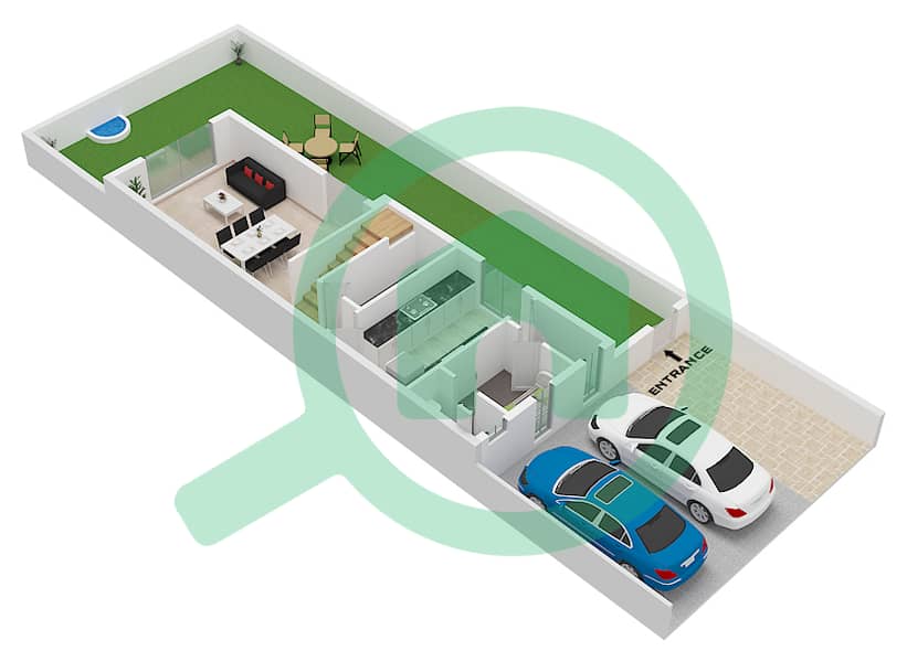 Type R2-EM Floor Ground Claret - Grundriss für 3 Schlafzimmer Villa Typ R2-EM Type R2-EM Floor Ground interactive3D