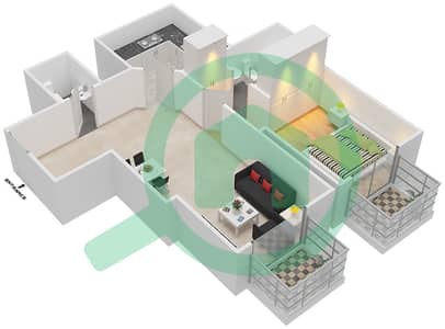 المخططات الطابقية لتصميم الوحدة 14 FLOOR 4-16,18-23 شقة 1 غرفة نوم - برج ذا سكوير