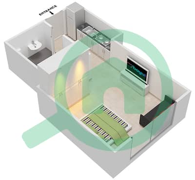 المخططات الطابقية لتصميم الوحدة 7 FLOOR 4-16,18-23 شقة استوديو - برج ذا سكوير