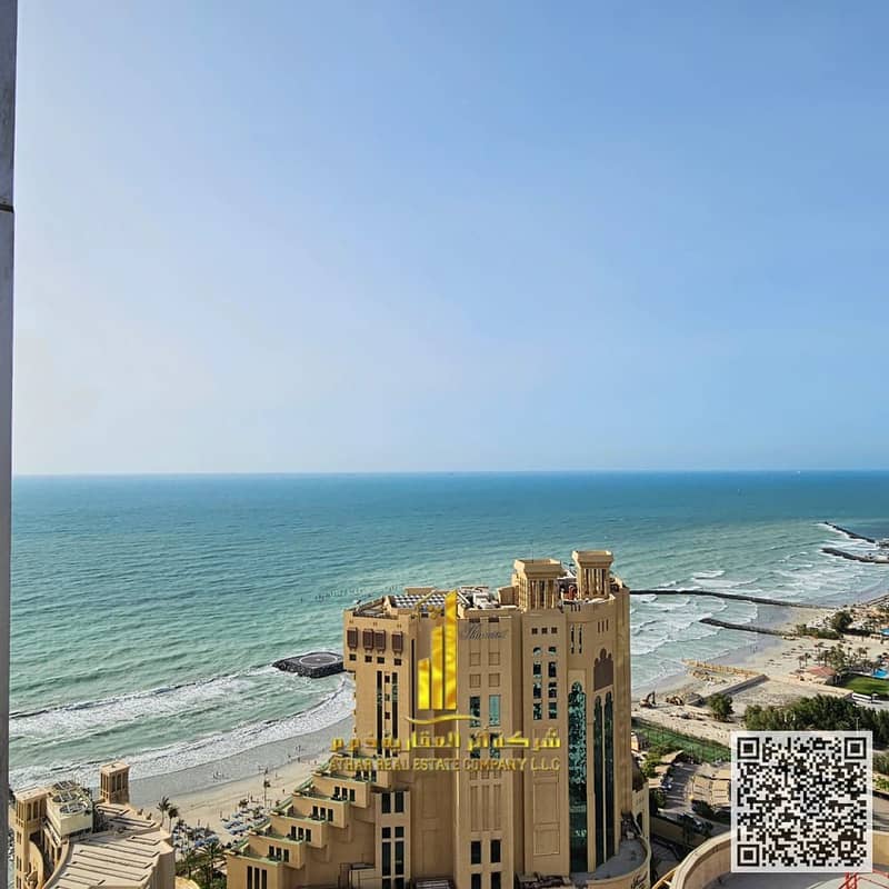 Fully furnished 3-bedroom apartment with a living room for monthly rent in Ajman Corniche Includes bills and parking. Largest space in Ajman.