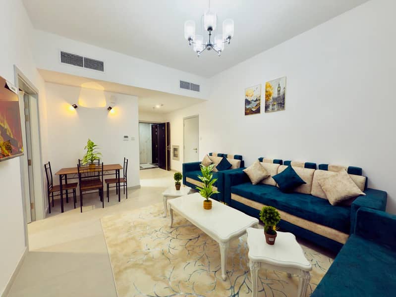 One-bedroom apartment with brand new furnishings Prime and tourist location Behind Thimar Al Bahr Restaurant Monthly rent 4300 AED Includes all bills