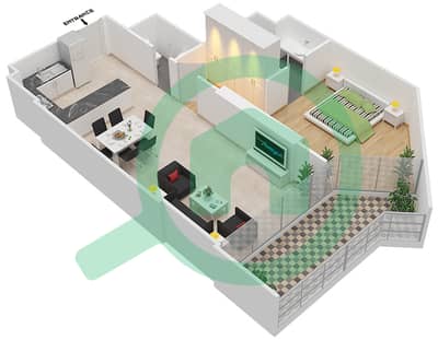 المخططات الطابقية لتصميم الوحدة 33 FLOOR 2 شقة 1 غرفة نوم - علياء ريزيدنس