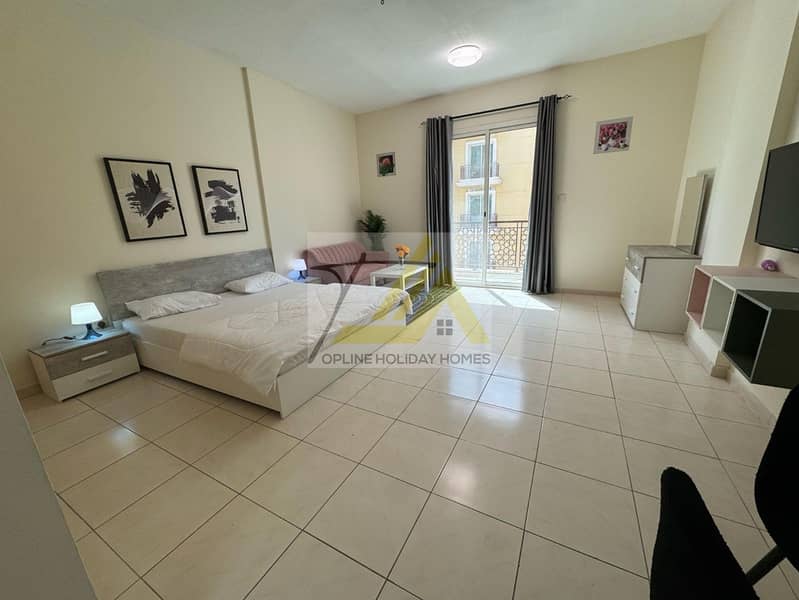 Fully Furnished Studio with Balcony | Family Building | Emirates Cluster | Ready to Move