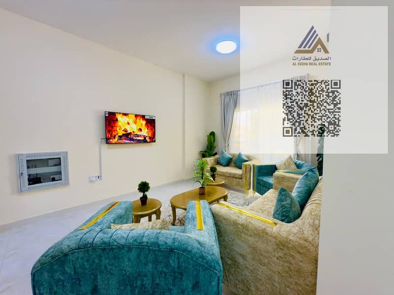 (No Commission) Furnished Apartment for Rent in Ajman, Al Nuaimiya Area – 2 Bedrooms, Living Room, 2 Bathrooms, Balcony, Central Air Conditioning
