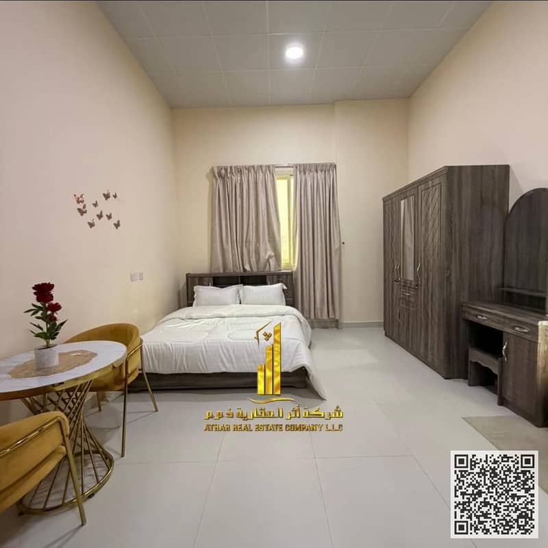 Furnished studio apartment with hotel-style furniture for monthly rent in Ajman - Al Rawda 2 - Sheikh Ammar Street - all bills and internet included