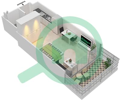 المخططات الطابقية لتصميم الوحدة 20 FLOOR 5 شقة استوديو - علياء ريزيدنس