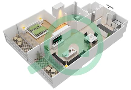 المخططات الطابقية لتصميم الوحدة 3 FLOOR 6 شقة 1 غرفة نوم - علياء ريزيدنس