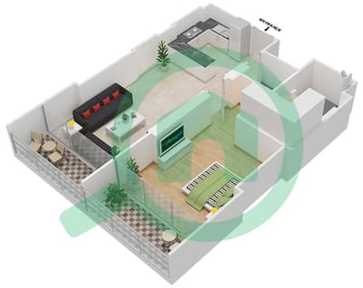 المخططات الطابقية لتصميم الوحدة 9  FLOOR 6 شقة 1 غرفة نوم - علياء ريزيدنس