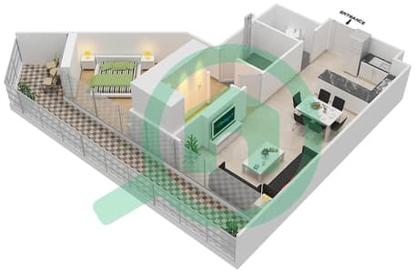 المخططات الطابقية لتصميم الوحدة 12 FLOOR 9 شقة 1 غرفة نوم - علياء ريزيدنس