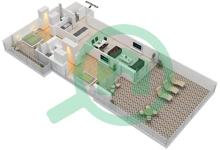المخططات الطابقية لتصميم الوحدة 14 FLOOR 10 شقة 2 غرفة نوم - علياء ريزيدنس