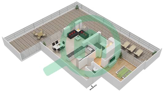 المخططات الطابقية لتصميم الوحدة 2 FLOOR 11 شقة 1 غرفة نوم - علياء ريزيدنس