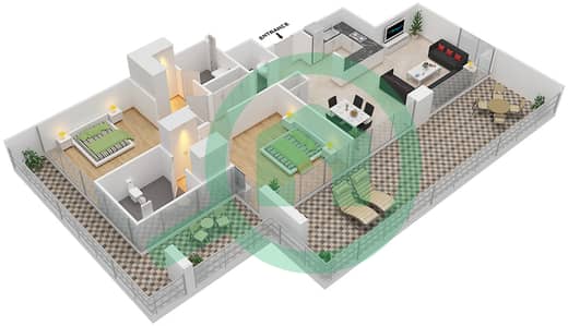 المخططات الطابقية لتصميم الوحدة 11 FLOOR 12 شقة 2 غرفة نوم - علياء ريزيدنس
