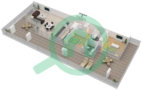المخططات الطابقية لتصميم الوحدة 11 FLOOR 13 شقة 2 غرفة نوم - علياء ريزيدنس