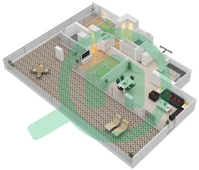 المخططات الطابقية لتصميم الوحدة 10 FLOOR 14 شقة 2 غرفة نوم - علياء ريزيدنس
