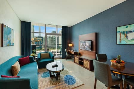 1 Schlafzimmer Hotel Apartment zum zur Miete in Al Barsha, Dubai - 1-Bedroom-Apartment-Family-hotel-apartments-Business-Bay-Dubai-Canal-View-and-Burj-Khalifa-View3. jpg