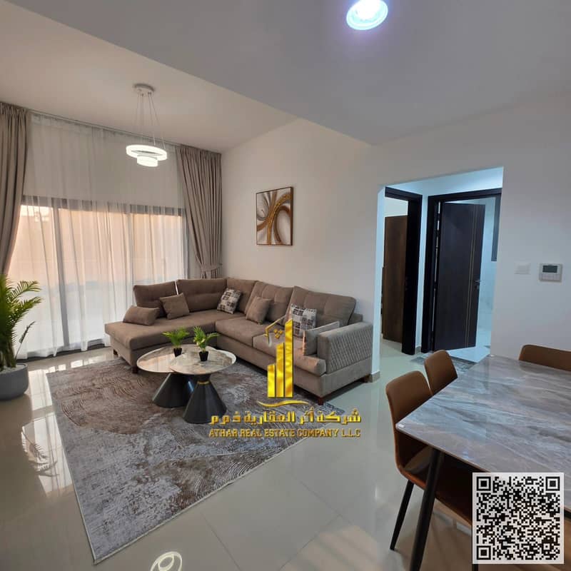 Luxury apartment for monthly rent, one bedroom and a hall with an open view, fully furnished with elegant furniture and a fully equipped kitchen