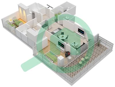 المخططات الطابقية لتصميم الوحدة 1 FLOOR 4 شقة 2 غرفة نوم - غولف بروميناد 2