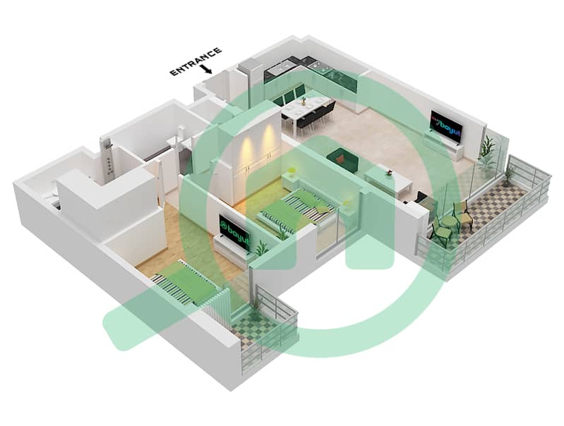 Seagate Building 1 - 2 Bedroom Apartment Type/unit 11A UNIT 4 FLOOR 1-15 Floor plan Type 11A Unit 4 Floor 1,2,3,4,5,6,7,8,9,10,11,12,13,14,15 interactive3D