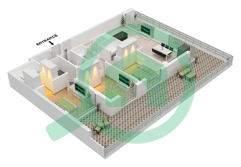 Type 4A Unit 2 Floor 1 Seagate Building 1 - 3 Bedroom Apartment Type/unit 4A / UNIT 2 FLOOR 1 Floor plan Type 4A Unit 2 Floor 1 interactive3D