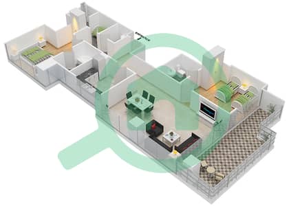 المخططات الطابقية لتصميم الوحدة 14 FLOOR 4-5 شقة 2 غرفة نوم - غولف بروميناد 2