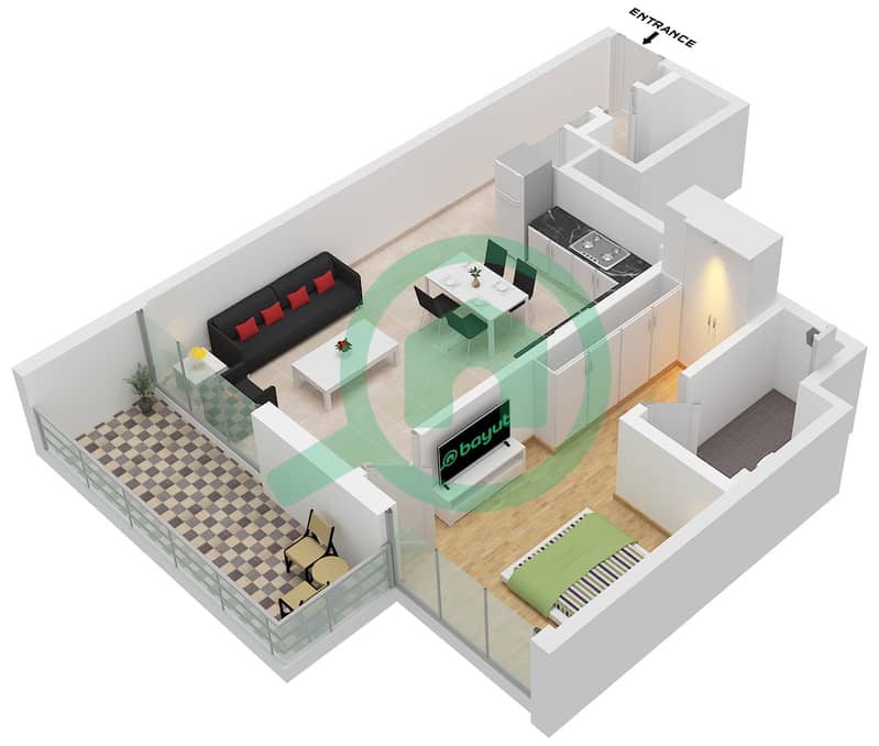 Wilton Park Residences II - 1 Bedroom Apartment Type C FLOOR 2-12 Floor plan Type C Floor 2-12 interactive3D
