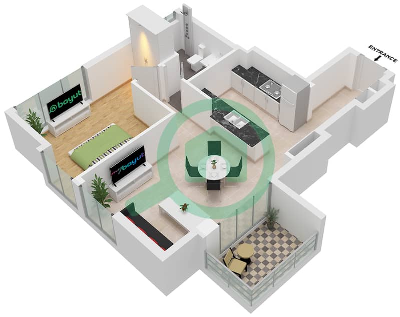 Type E Floor 2-12 Wilton Park Residences II - 1 Bedroom Apartment Type E FLOOR 2-12 Floor plan Type E Floor 2-12 interactive3D