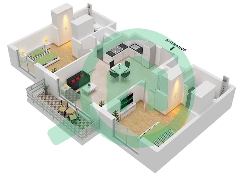 Type E Augusta - 2 Bedroom Apartment Type E Floor plan Type E interactive3D
