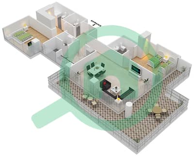 المخططات الطابقية لتصميم الوحدة 1 FLOOR 6 شقة 2 غرفة نوم - غولف بروميناد 2