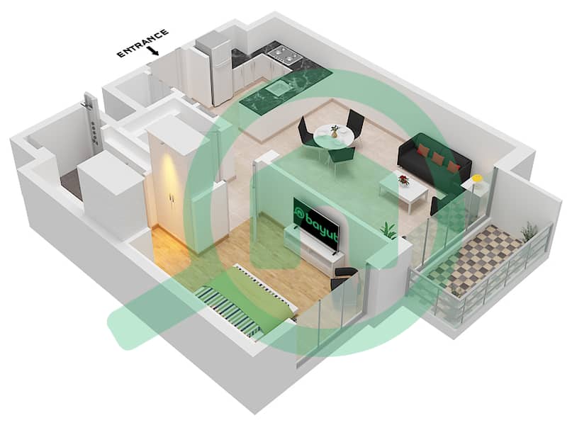 City Walk Crestlane 3 Building B - 1 Bedroom Apartment Type/unit A / UNIT 3,5-7 FLOOR 1-10 Floor plan Type A Unit 3 Floor 1 
Unit 7 Floor 2-3 
Unit 6 Floor 4-9  
Unit 5 Floor 10 interactive3D