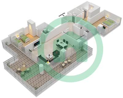 المخططات الطابقية لتصميم الوحدة 1  FLOOR 6 شقة 2 غرفة نوم - غولف بروميناد 2