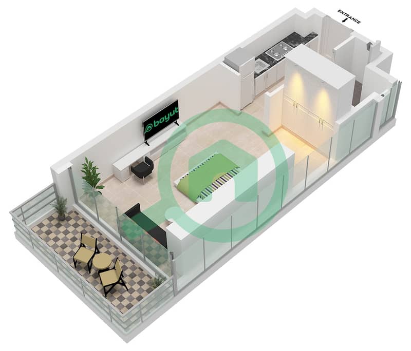 Graygate Residences - Studio Apartment Type/unit K / UNIT 05 FLOOR 2-15 Floor plan Type K Unit 05 Floor 2-15 interactive3D