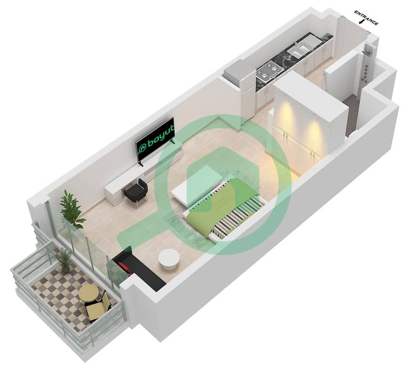 Type M Unit 10 Floor 2,3,4,5 Graygate Residences - Studio Apartment Type/unit M / UNIT 10 FLOOR 2-5 Floor plan Type M Unit 10 Floor 2,3,4,5 interactive3D