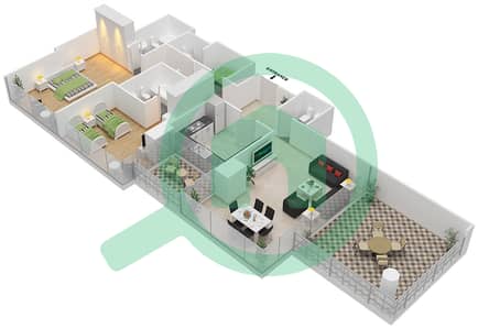 المخططات الطابقية لتصميم الوحدة 9 FLOOR 9-11 شقة 2 غرفة نوم - غولف بروميناد 2