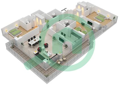 المخططات الطابقية لتصميم الوحدة 10 FLOOR 9-11 شقة 3 غرف نوم - غولف بروميناد 2