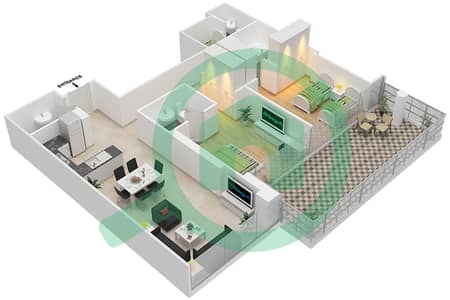 المخططات الطابقية لتصميم الوحدة 4 FLOOR 12 شقة 2 غرفة نوم - غولف بروميناد 2