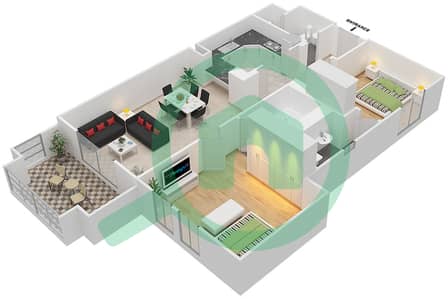 المخططات الطابقية لتصميم الوحدة 6 FLOOR 1-5 شقة 2 غرفة نوم - زعفران 3