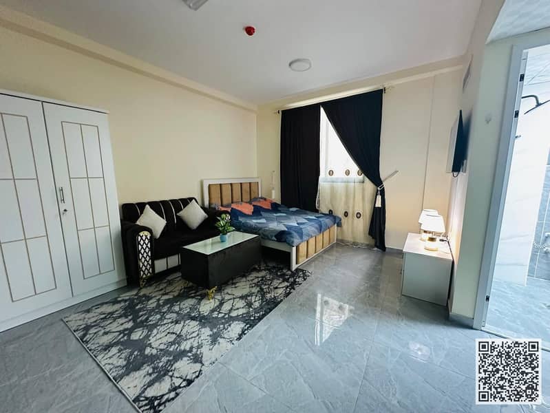 Fully furnished studio for monthly rent in Ajman Corniche - near Ship Roundabout Includes bills and internet Ready to move in immediately!