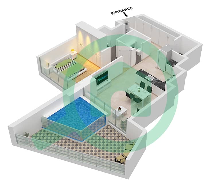 Binghatti Royale - 1 Bedroom Apartment Type/unit 3 / UNIT 5,10 FLOOR 3-35 Floor plan interactive3D