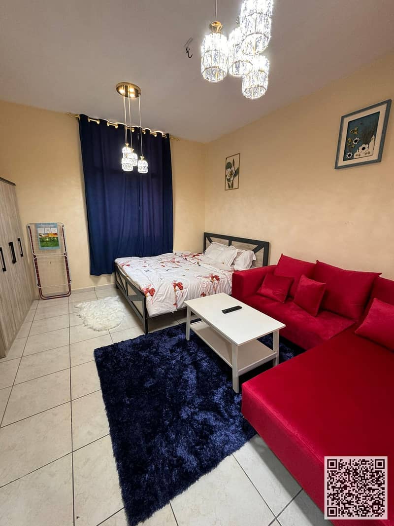 For monthly rent in Ajman - a luxurious studio with a Fully separate kitchen, fully furnished new, elegant furniture and a fully equipped kitchen
