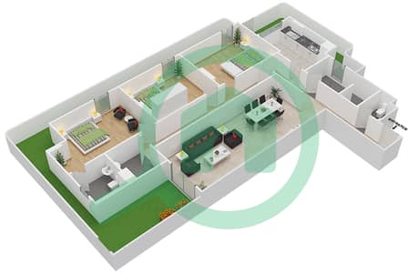 المخططات الطابقية لتصميم الوحدة 2 C شقة 2 غرفة نوم - جناين أفينيو